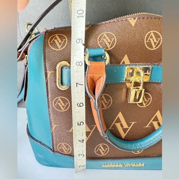 Adrianne Vittadini Signature Collection Dome Satchel w/Lock Chocolate Teal Bag - Picture 11 of 13